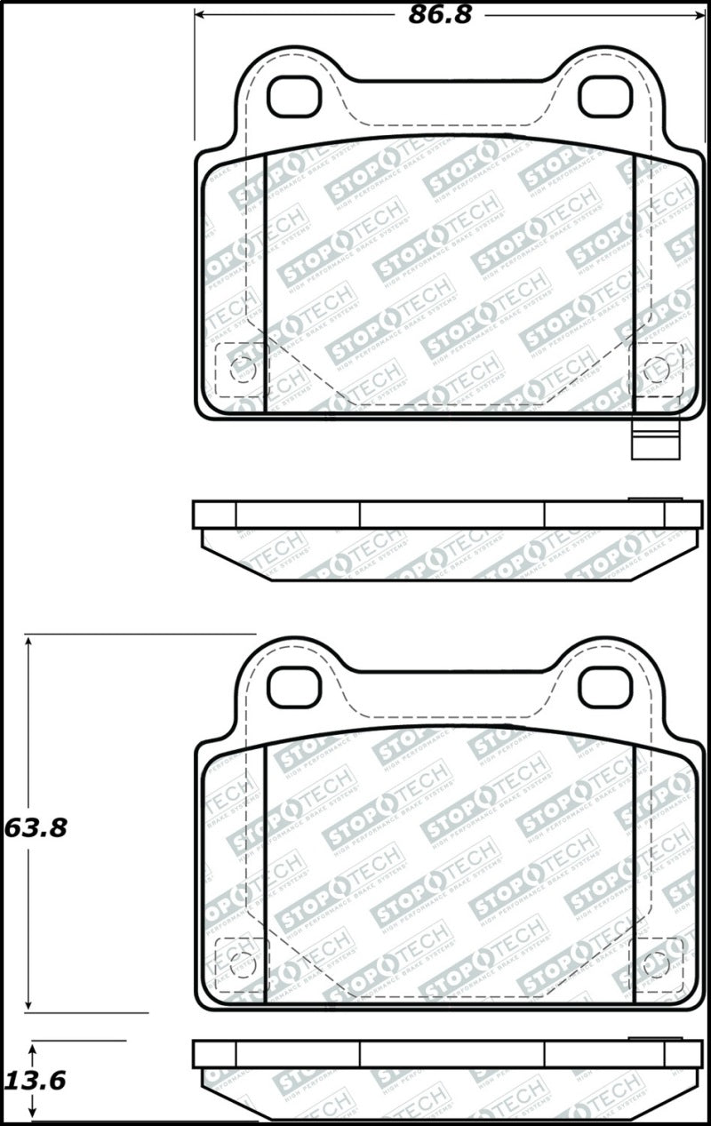 StopTech 08-15 Mitsubishi Evo X Street Performance Rear Brake Pads