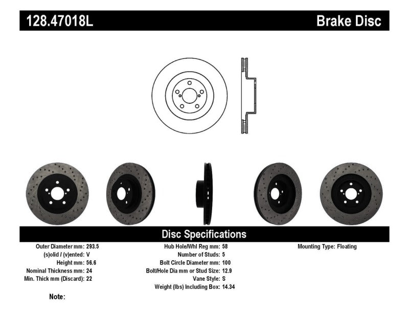 StopTech 02-10 WRX Drilled Left Front Rotor