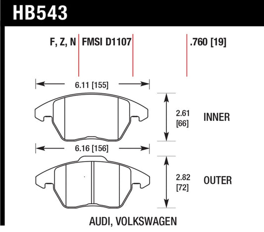 Hawk Audi A3 Quattro / VW EOS / Golf / Jetta / Passat / Rabbit Performance Ceramic Front Brake Pads