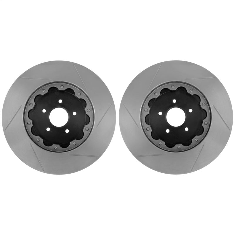 StopTech 08-16 Mitsubishi Lancer Evo X AeroRotor 2pc Drilled and Zinc Plated Front Rotor (Pair)