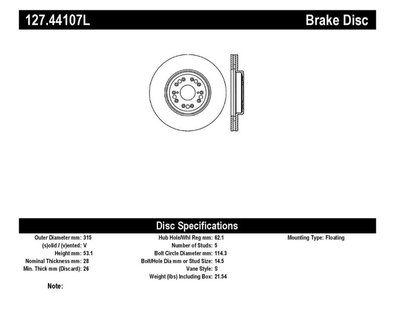 StopTech 95-00 Lexus LS 400 Left Front Slotted & Drilled Rotor