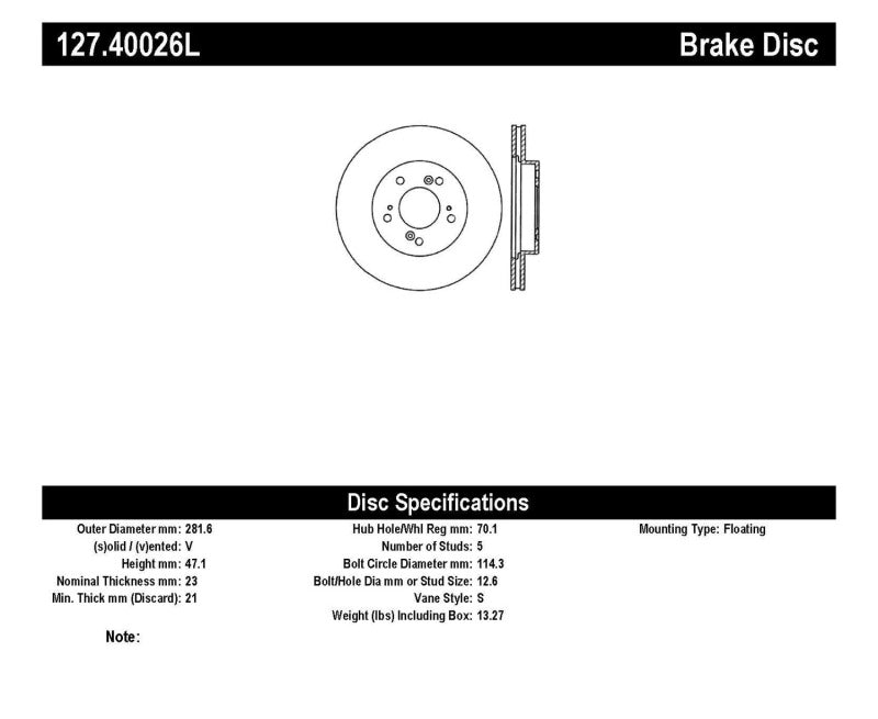 StopTech 97-01 Acura Integra Type R / 97-01 Honda CR-V Slotted & Drilled Left Front Rotor