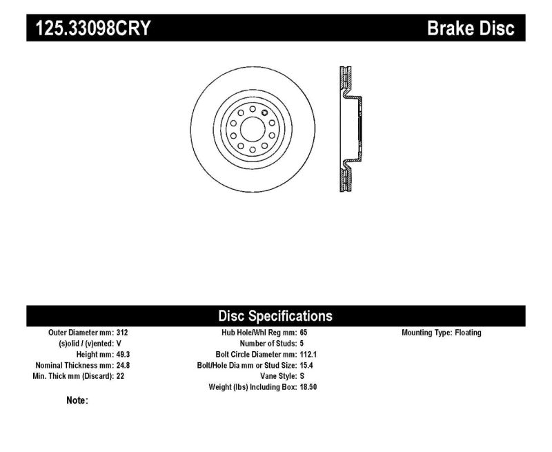 Stoptech 06-10 Audi A3 / 08-10 TT / 99-10 TT Quattro / 09 VW CC Front High Carbon CRYO-STOP Roto